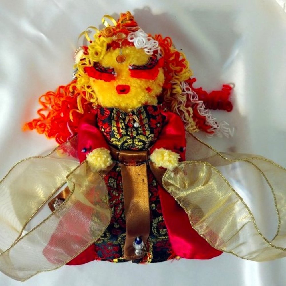 Handmade Fire Nymph Pom Pom Doll